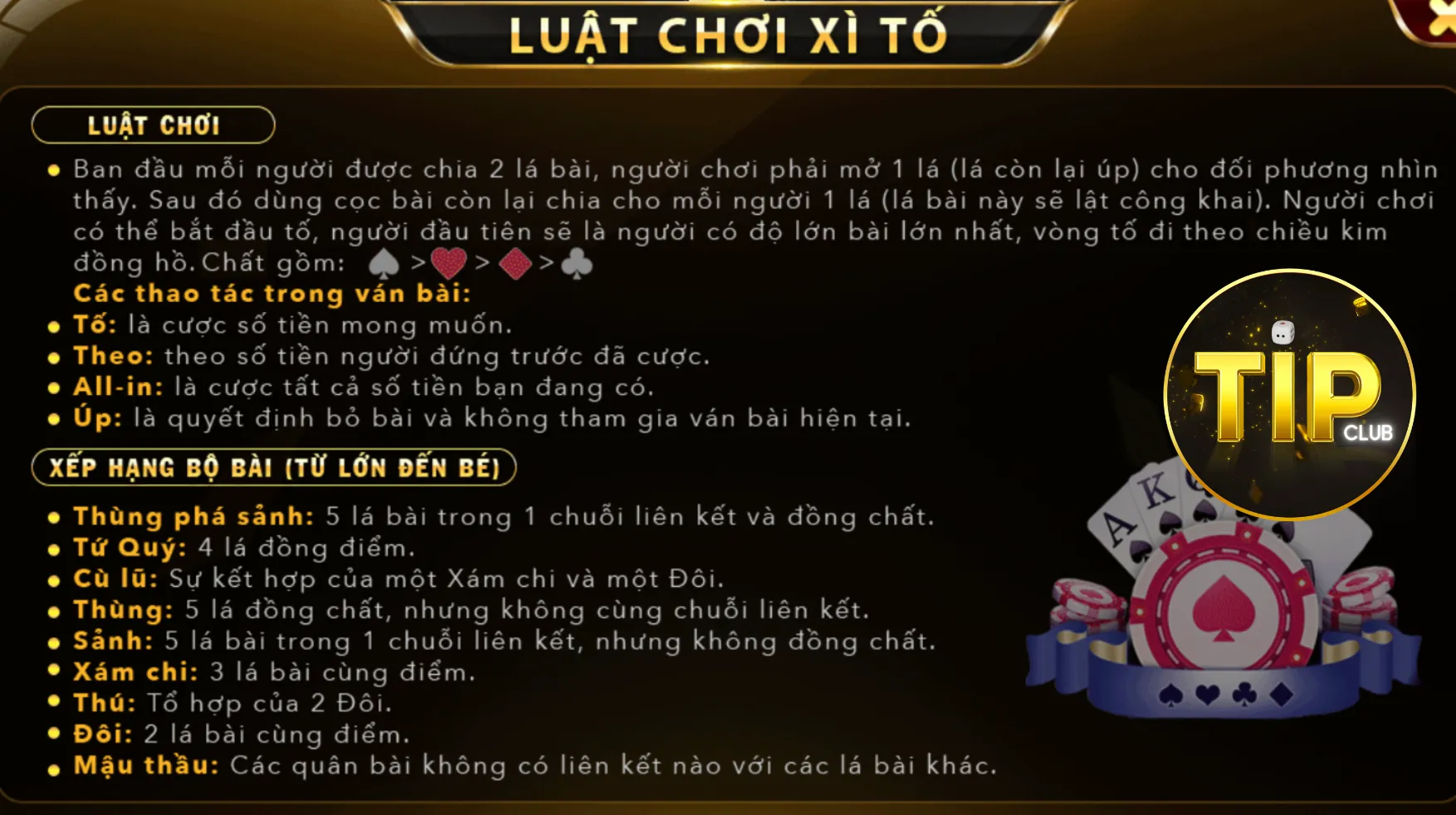 Chi tiết luật chơi xì tố Tipclub mới nhất Chi tiết luật chơi xì tố Tipclub mới nhất